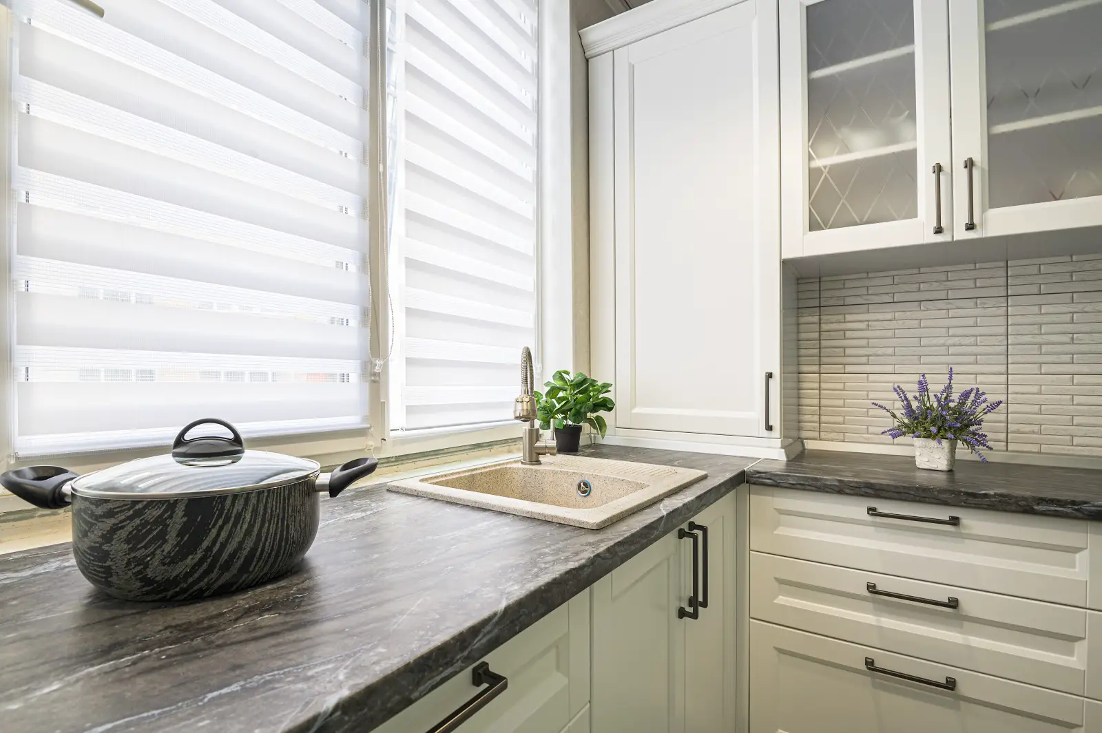 simple well designed modern white kitchen interior