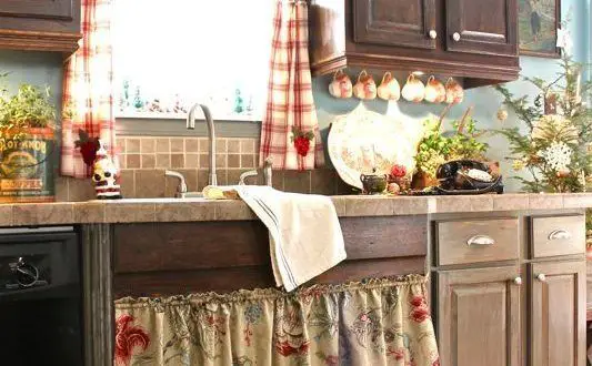 Channel the quaint countryside with cabinet curtains