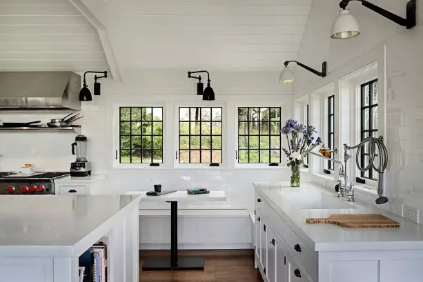White Trim for Black Windows in a Neutral-Colored Room